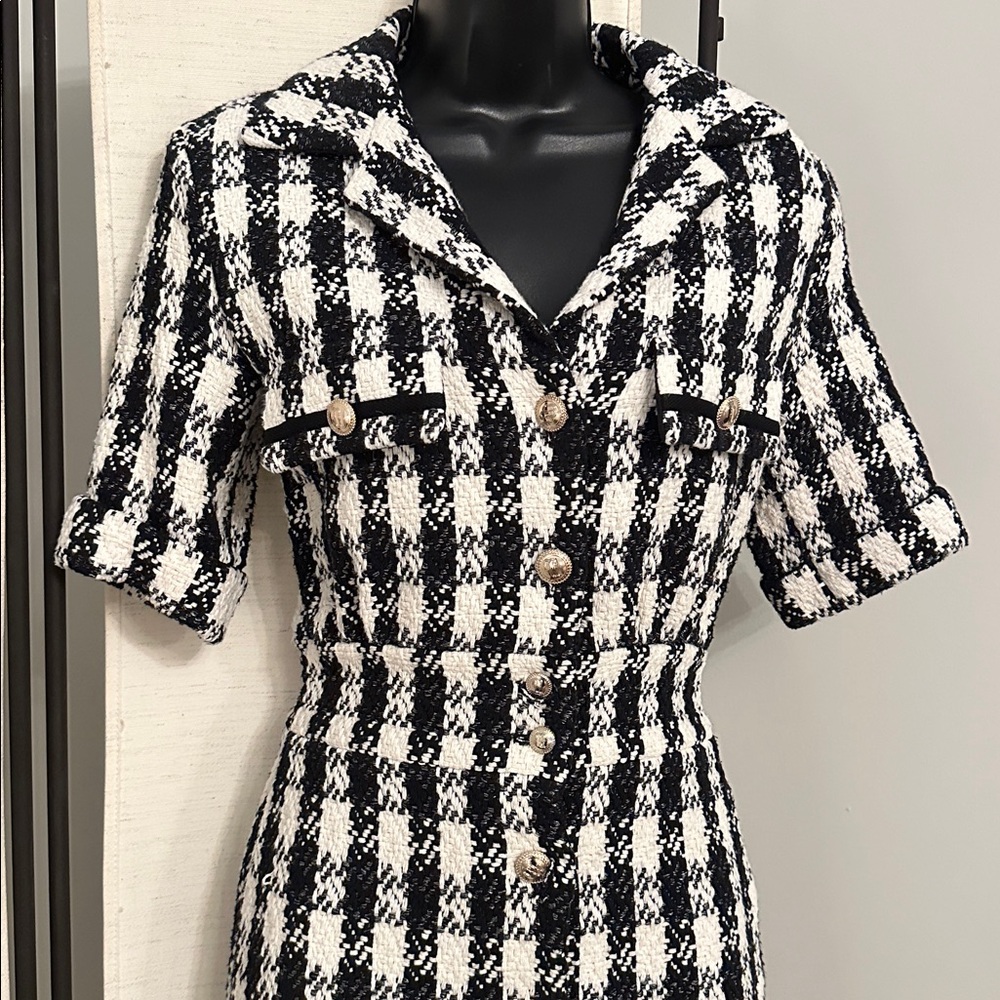 Maje Black and White Check Tweed Mini Dress - Picture 10 of 15
